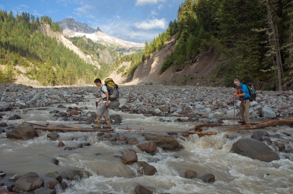 On Mount Hood's Timberline Trail crossing the Sandy River. 